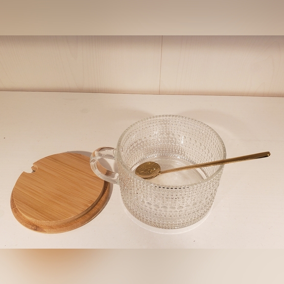 14oz. Vintage Glass Coffee Mug with Golden Spoon and Bamboo Lid - Picture 3 of 16